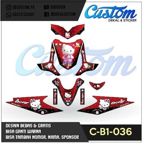 C105 Dekal Motor Beat Fi Hello Kitty Merah Cute Bunga Decal Stiker
