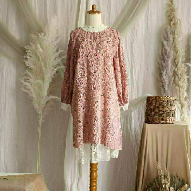 Tunik plisket premium - atasan import bahan terdebest with furing
