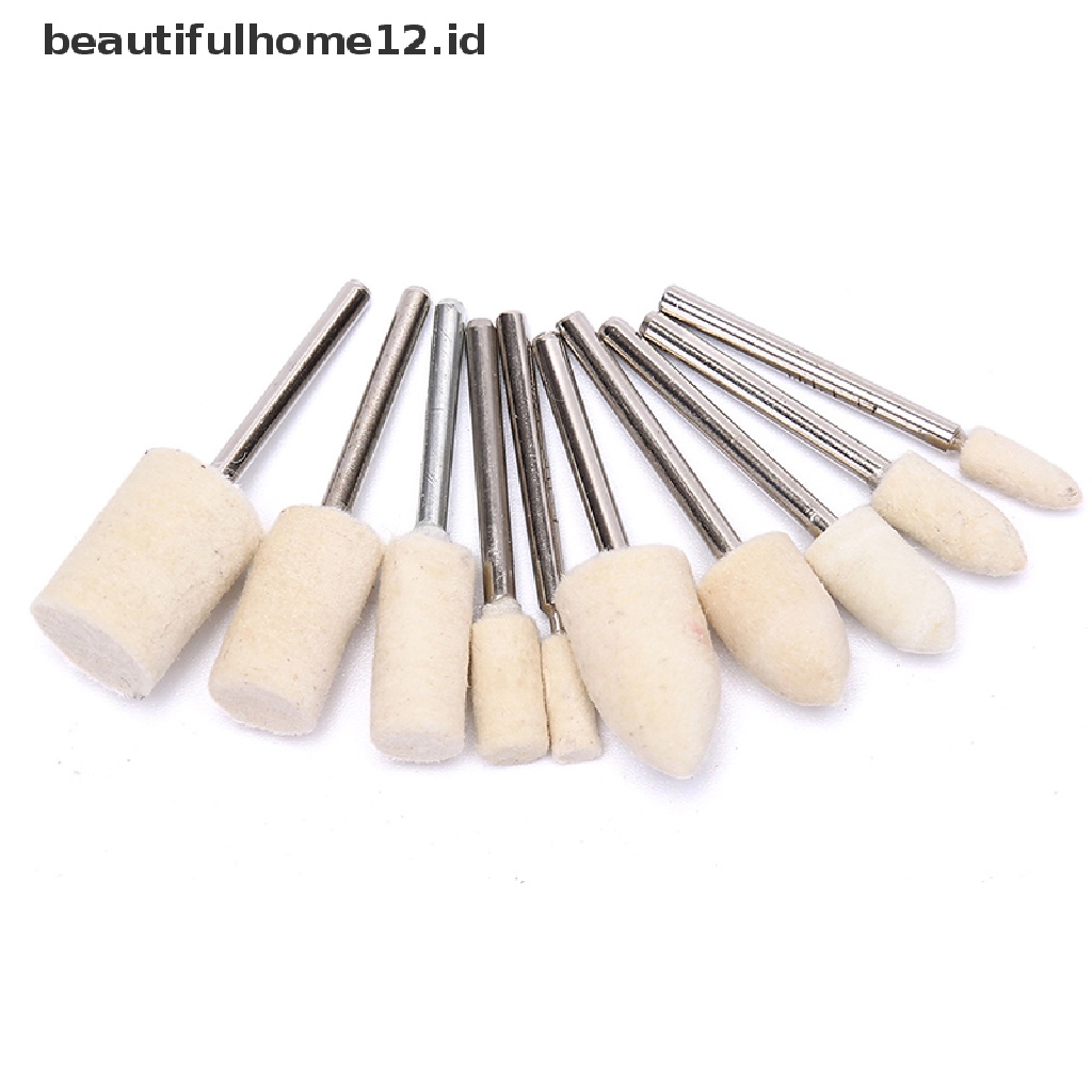 【beautifulhome12.id】 10Pcs Wool Felt Mounted Polishing Grinding Buffing Wheel For Drill Rotary Tool .