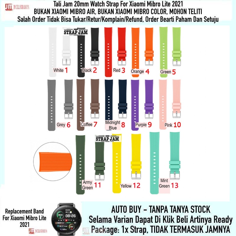 M42 Strap Mibro Lite - 20mm Tali Jam Tangan Silikon Dengan Garis Horizontal