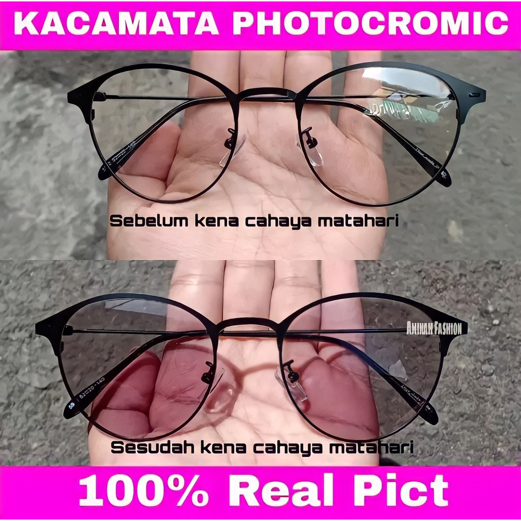 TERMURAH!! NEW PHOTOCROMIC KACAMATA OVAL TITANIUM KOREAN NEW WANITA PRIA PHOTOCROMIC STYLE VINTAGE