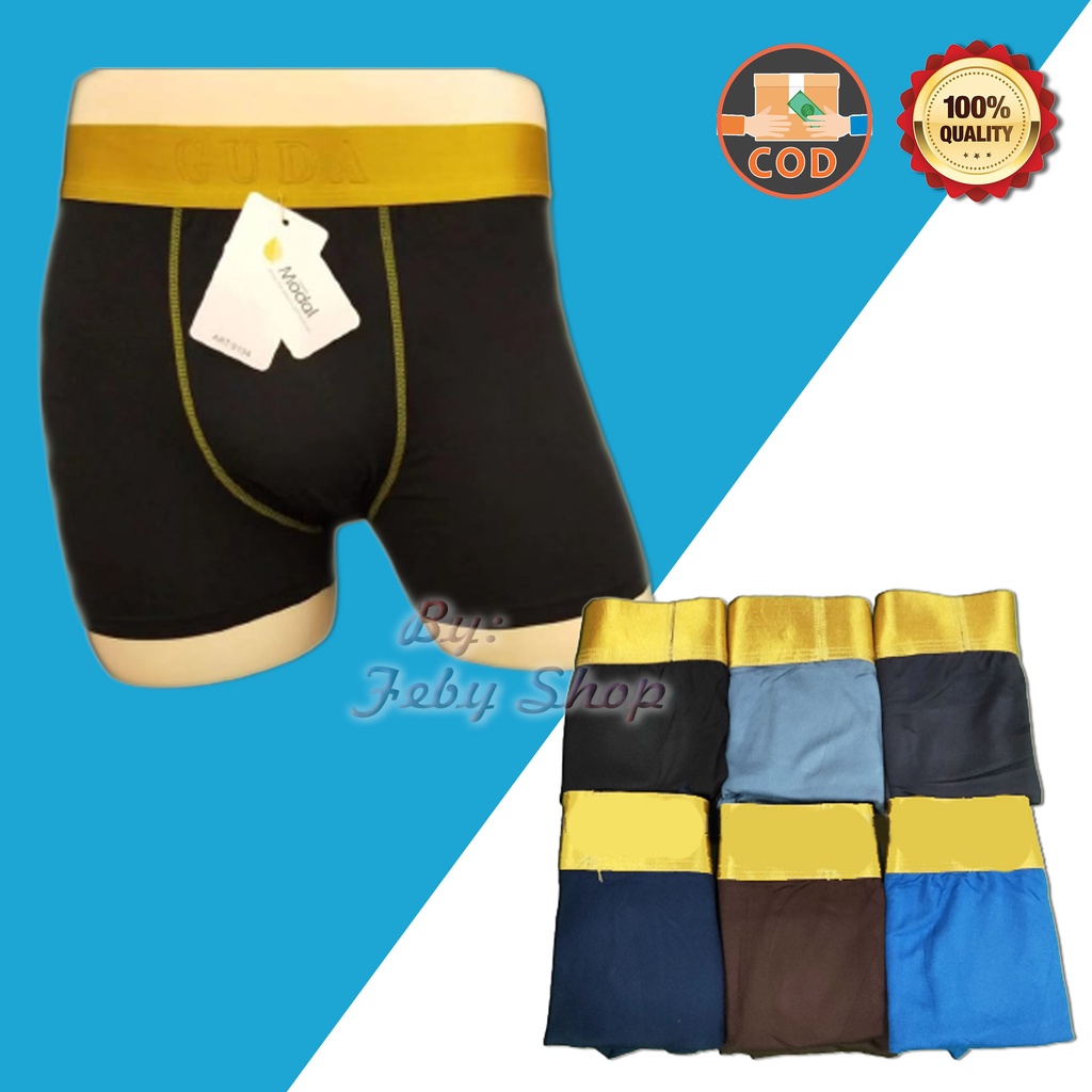 Celana Dalam Pria GUDA 9104 Boxer Model List Gold Premium Super Soft Original Branded Merk Asli