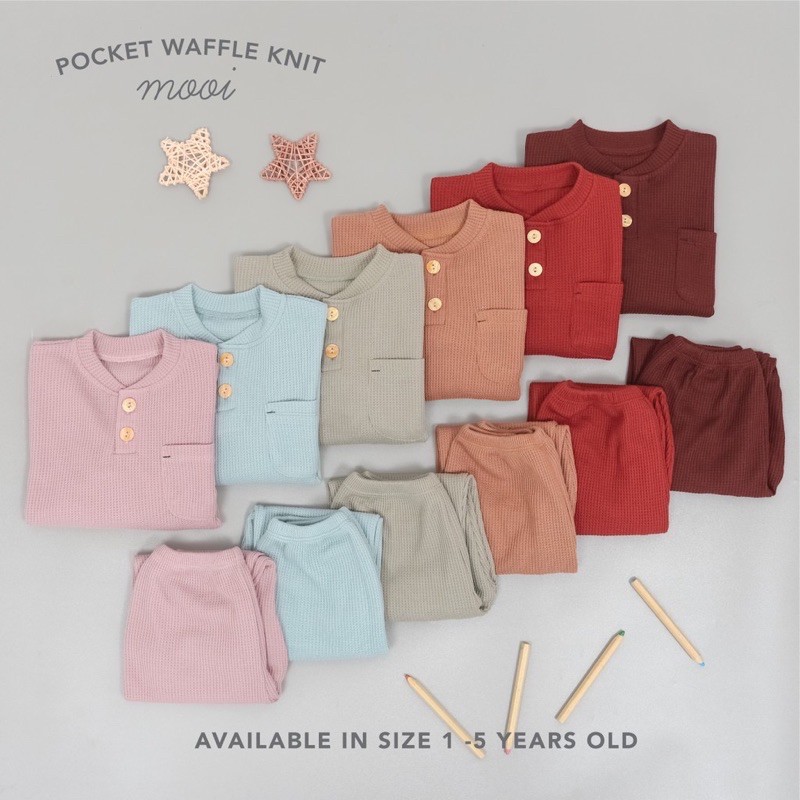 Mooi Pocket Waffle Knit Set/Setelan Piyama anak/Setelan piyama bayi