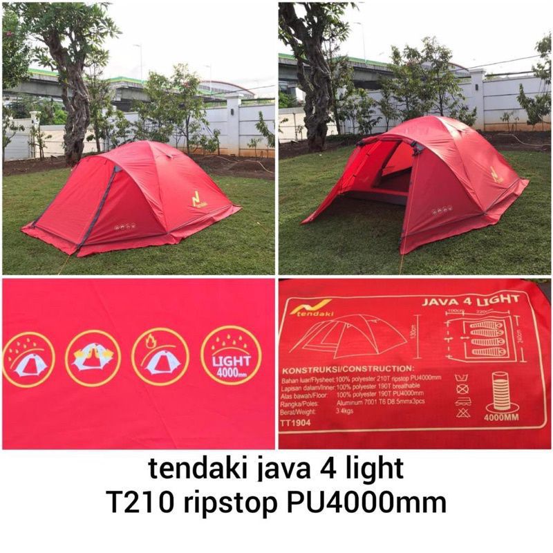 TENDAKI •Tenda Camping Dome Termurah •Tendaki •NSM4 •Borneo 4 •Borneo 3 •Java 4 Light •Arundaya 4+ Air •Double Layer PU3000mm 4000mm •Fiberglass Pole •Alluminium Pole