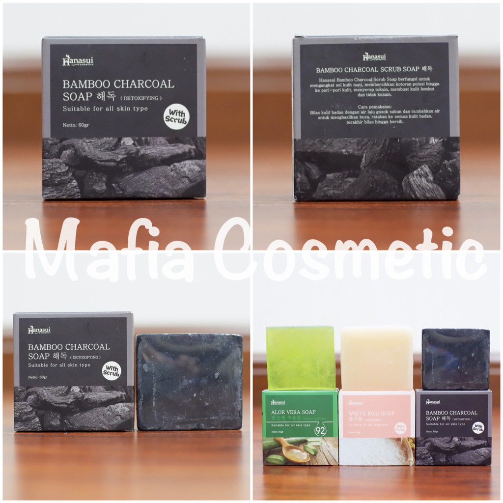 Jual Hanasui Bamboo Charcoal Soap with scrub 60gr / Hanasui Sabun Arang