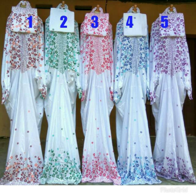 Ecer Grosir Mukena Bali terusan putih motif bunga sakura shakila