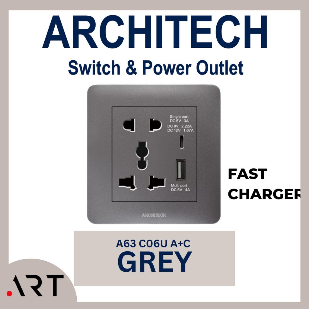 ARCHITECH INFINITY GREY UNIVERSAL USB A63-C06U A+C FAST CHARGER