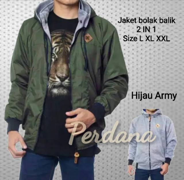 Jaket bomber parasit pria dc bolak balik jaket pria hodie zipper