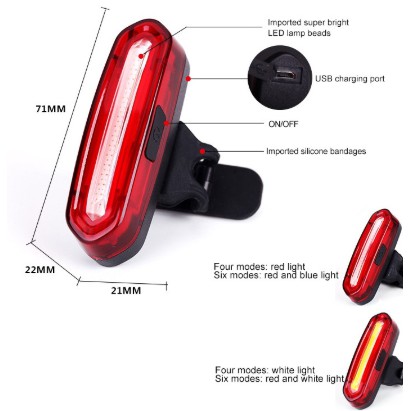 Lampu LED COB USB Rechargeable Untuk Belakang Depan Sepeda