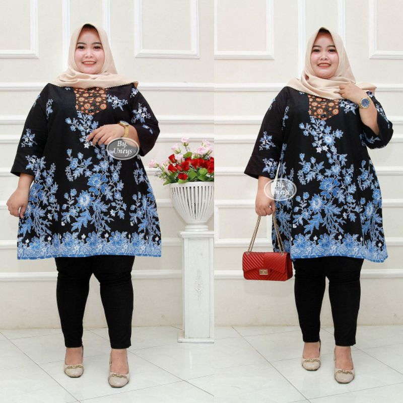 Tunik Batik Wanita Terbaru Ukuran Super Jumbo Big Size LD 140CM FIT 4L 5L 6L ORI Batik Aksara Pekalo zaynbatik-10