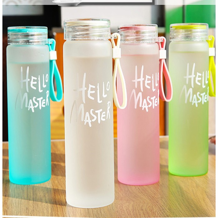Botol Minum Kaca Hello Master / Gelas Minum Kaca Hello Master