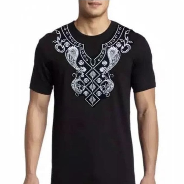 Baju KOKO kaos lebaran muslim pria 3D islam islami sorban / CORAK - Hitam