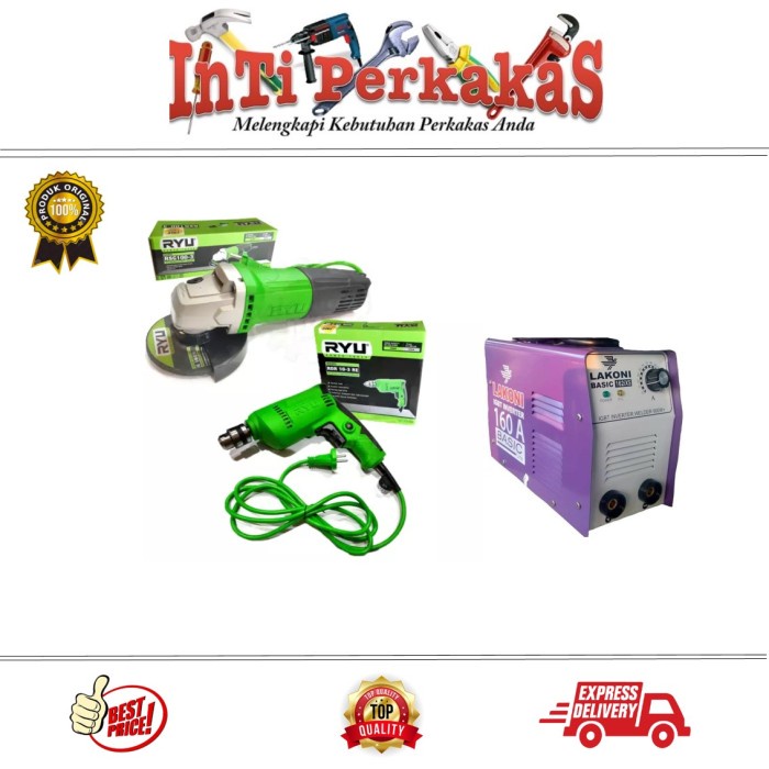 Paket Bengkel Las Lakoni 900 watt / Bor ryu 10 mm / Gerinda / Gurinda