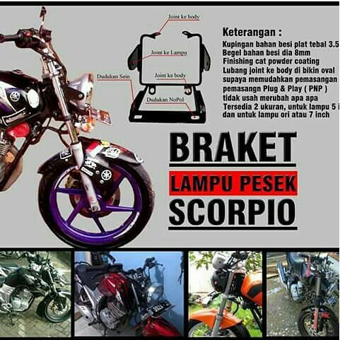 Satu set Sama Lampu Headlamp 7 Inch Dudukan lampu bulat pesek depan Bracket Scorpio Braket Yamaha Sc