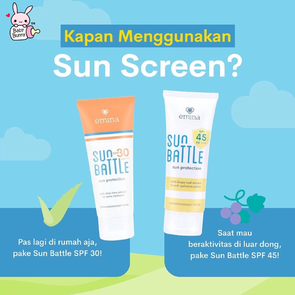 ❤ BELIA ❤ EMINA Sun Protection SPF 30 PA+++ 60mL | Emina Sun Battle SPF 45 | 30 PA+++ 30mL Sunscreen Skin Buddy