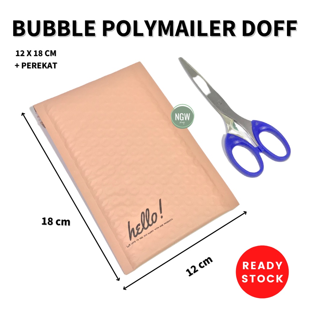 Bubble polymailer packaging amplop pink nude 12 x 18 cm+ lem doff ecer