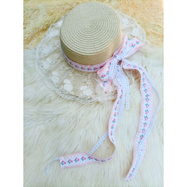 topi pantai korea selebgram kawaii renda murah cantik lucu vintage bohemian