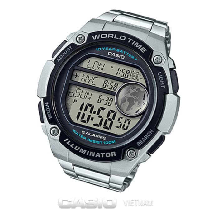 JAM TANGAN PRIA CASIO AE-3000WD-1A WORLD TIME ILLUMINATOR ORIGINAL BERGARANSI RESMI