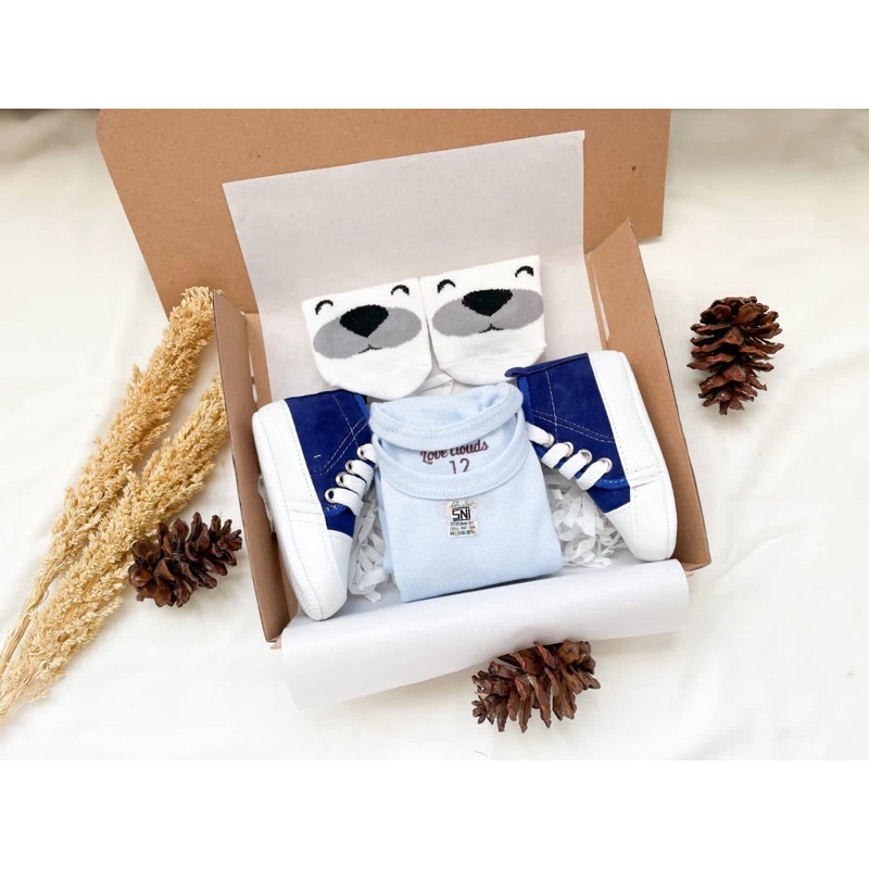 Hampers New Born Baby Hampers Bayi Kado Lahiran Kado Bayi Baju Bayi Sepatu Bayi Gift Box Baby-Casual Blue D