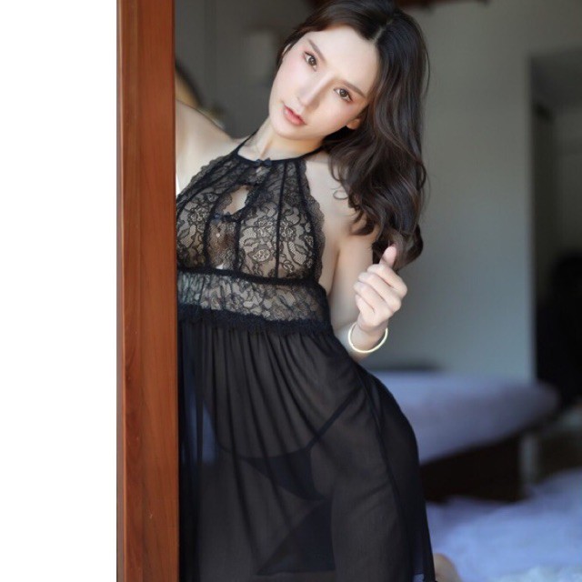 Violet Lingerie Sexy V-Neck Model Renda Dress Lingerie Transparant Serat Mesh Eksotis 1080-6