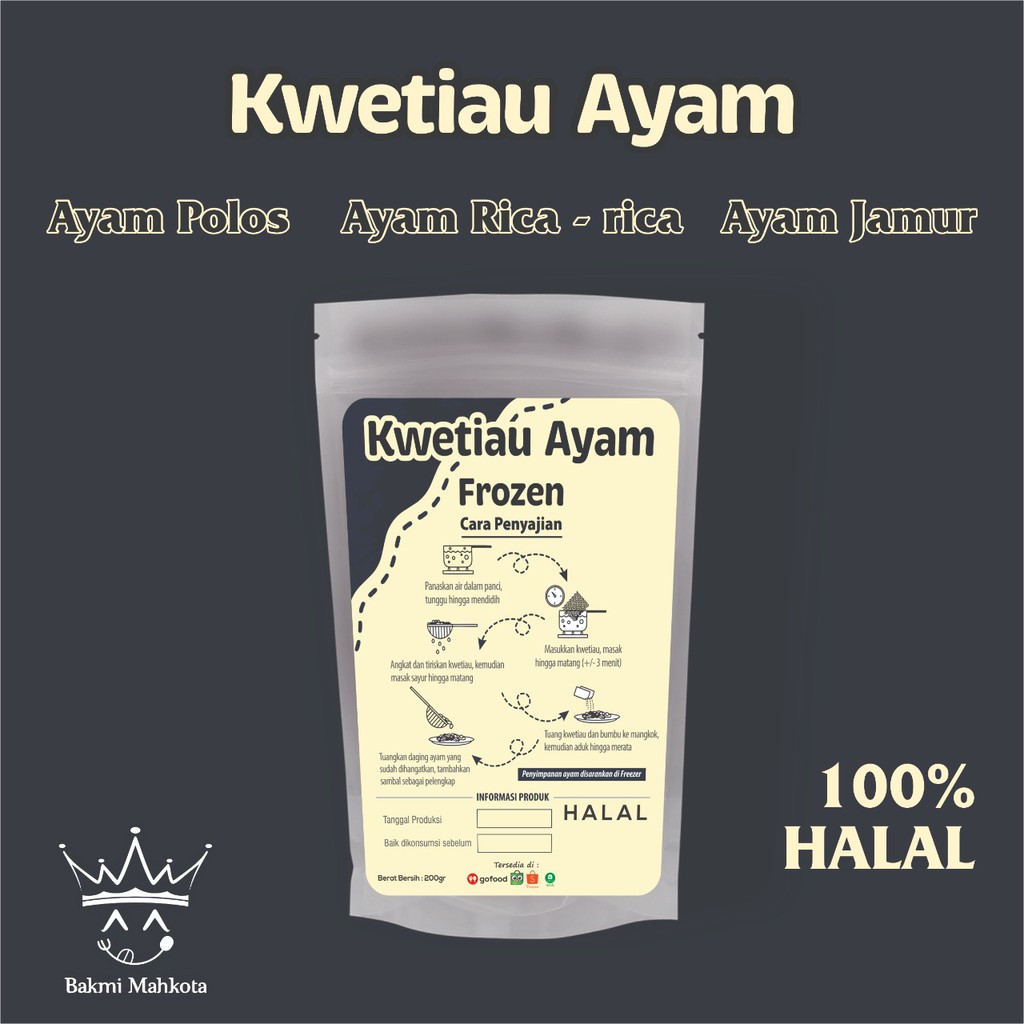 

Kwetiau / kwetiaw / kuetiaw / kuetiau Ayam siap Masak Frozen Food Kemasan "BAKMI MAHKOTA HALAL