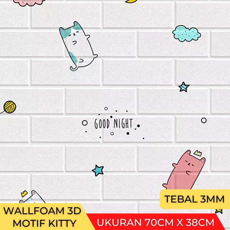 Wallpaper Stiker Dinding 3D Foam Batu Bata 70cm x 38cm-Bata Kitty