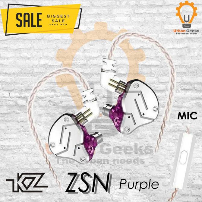 Knowledge Zenith Kz Zsn 1Dd+1Ba Hybrid Hifi In Ear Earphone With Mic - Purple, Earphone Promo