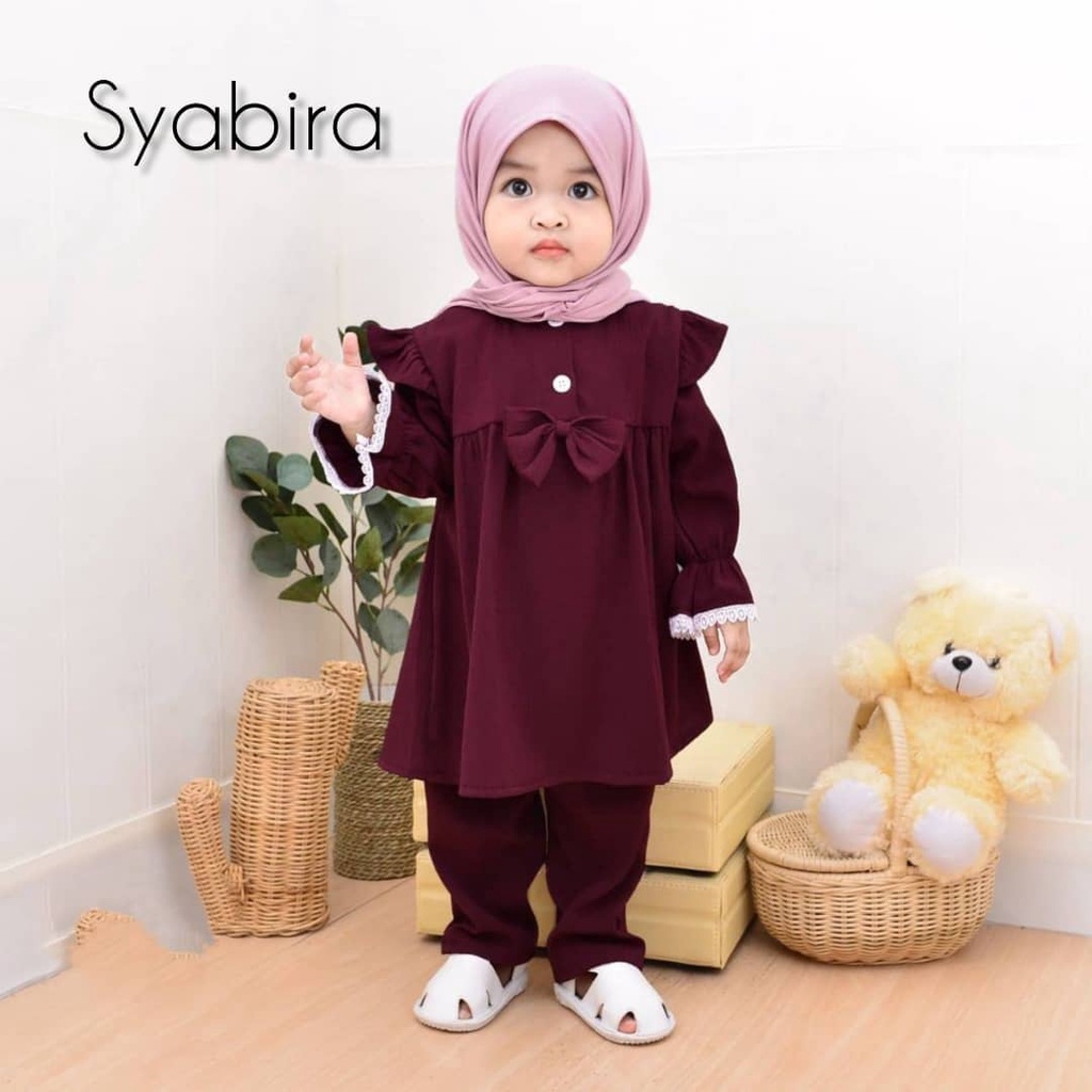 Syabira Set Anak Perempuan Setelan Baju Muslim Anak Perempuan Pakaian Anak One Set Anak Perempuan 2-3 Tahun