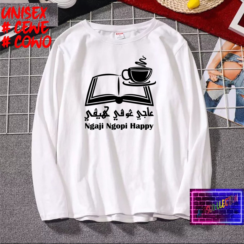 COD/ KAOS NGAJI NGOPI HAPPY SANTRI /KAOS TULISAN/KAOS SANTRI KEKINIAN/KAOS DAKWAH/KAOS ISLAM/SANTRIWATI/KAOS HITS 2022/KAOS BERGAMBAR KAOS EKSPRESI KAOS PRIA TSHIRT WANITA Santai Crew Neck V-Neck Slim-fitting Polos Setrip Hitam Putih Crew Neck