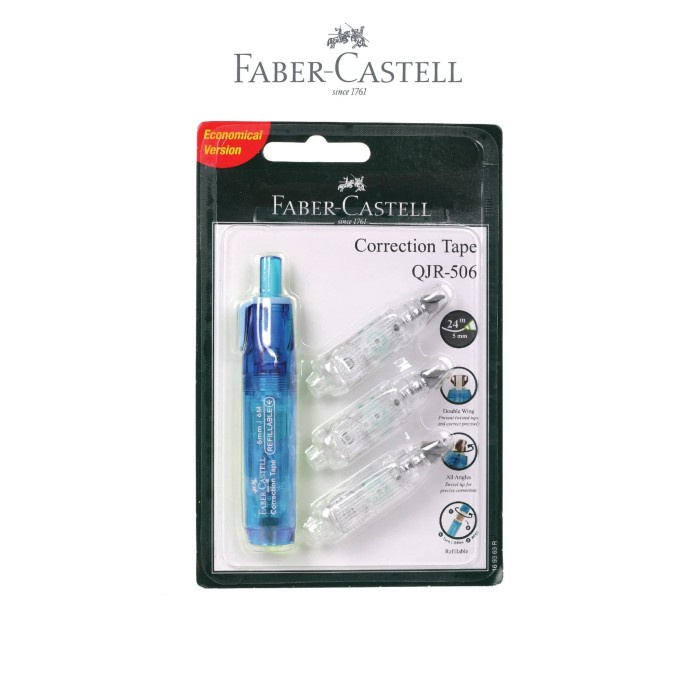 

(BISA COD) Faber-Castell Correction Tape QJR 506Barrel Blue + 3 Refill