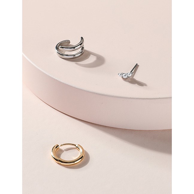 LRC Anting Tusuk &amp; Jepit Fashion Silver Color Alloy Geometric Pearl P82153