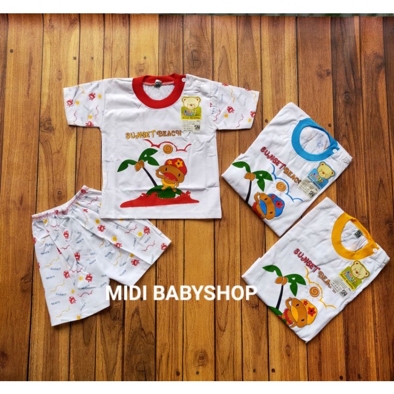 Setelan Piyama Baju Bayi Pendek Kancing Pundak 3-18 Bulan Bolo Bolo Motif Sunset Beach