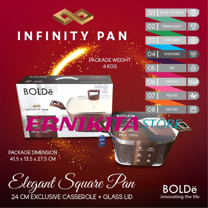 BOLDe INFINITY PAN CASSEROLE GLASS LID 24 CM - Panci Pot Pan Die Casting