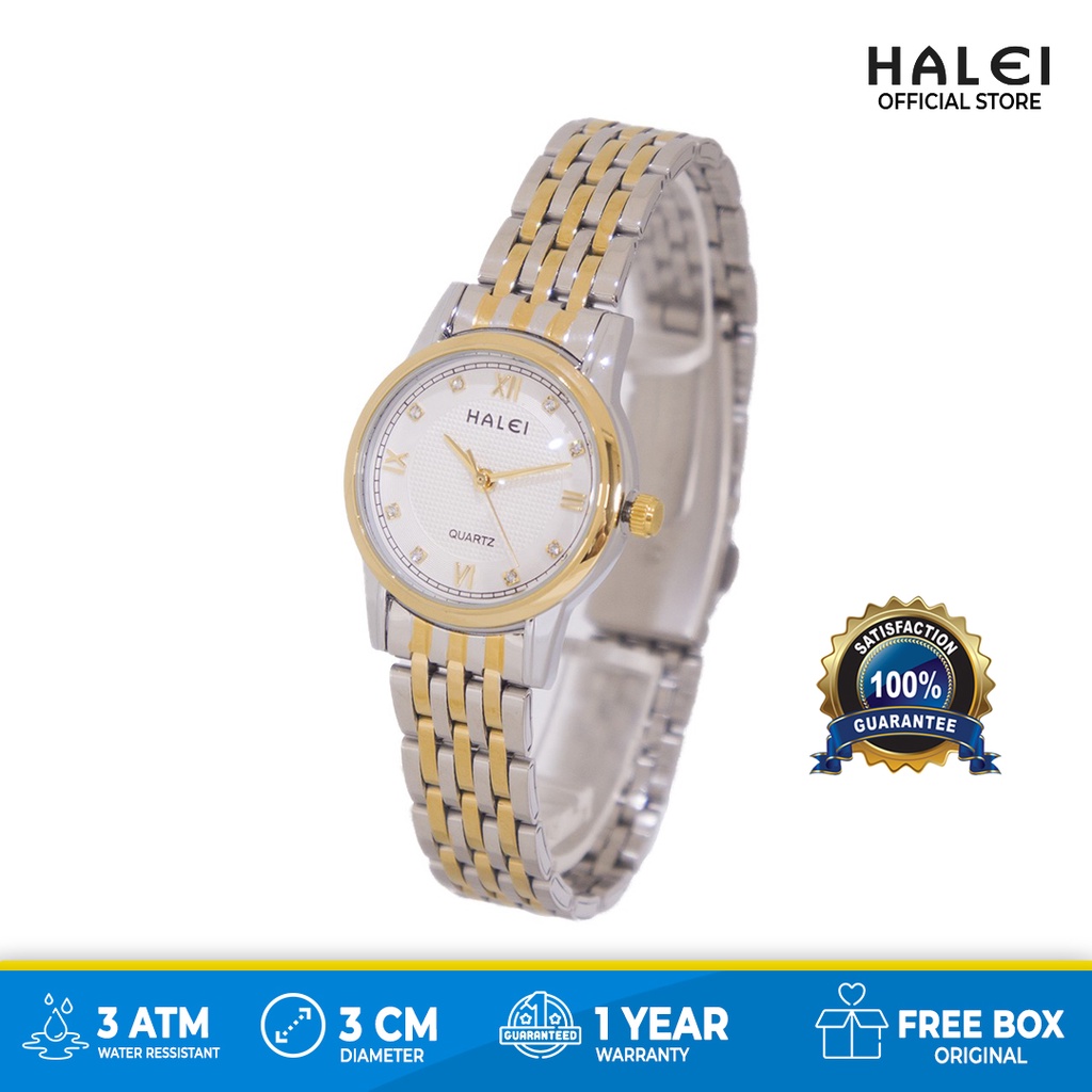 Halei watch Mall Jam Tangan Wanita Halei Original Dual Warna Rantai Kombinasi 559 L Romawi Diamond