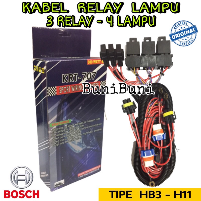 Kabel Relay BOSCH Komplit Untuk Lampu Mobil RUSH &amp; TERIOS - 3 Relay 4 Lampu - ORIGINAL