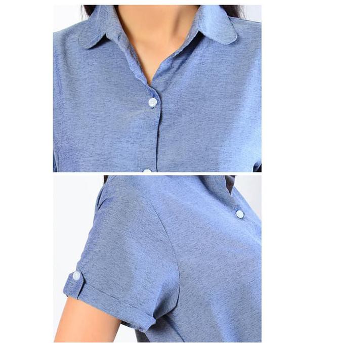 BARU Tunik Basic Tangan Pendek / Dress Kemeja Polos Trendy Arumi Okechuku - Biru Muda, M