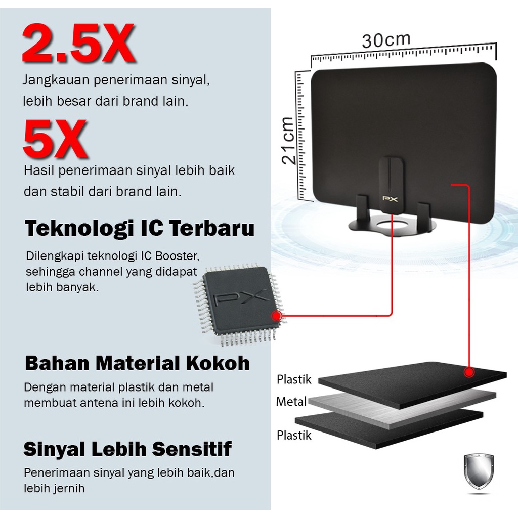 Antena TV Digital Analog Indoor DVB T2 + Booster PX UDA-3000A Jogja