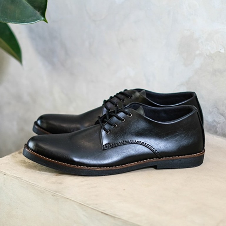 Fuerte Black | Sepatu Pantofel Hitam Pria Formal Kerja Pantopel Oxford Casual Laki | FORIND x Giant