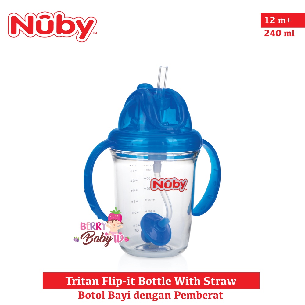 Nuby Tritan Flip It Bottle With Straw Botol Sedotan Bayi Training Cup Berry Mart