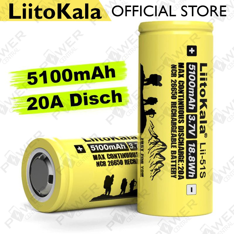LiitoKala Lii-51S 26650 5100mAh 20A Battery 3.7V Li-ion Rechargeable Battery High discharge Vape