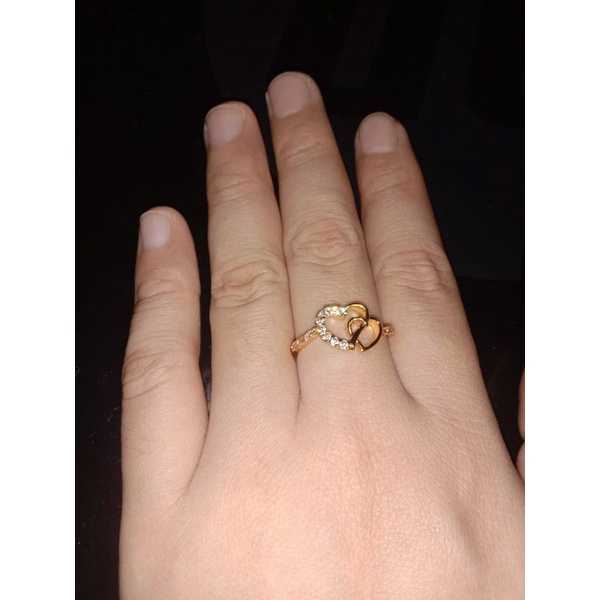 cincin love gendeng elegan permata rosegold fashion wanita titanium original anti luntur