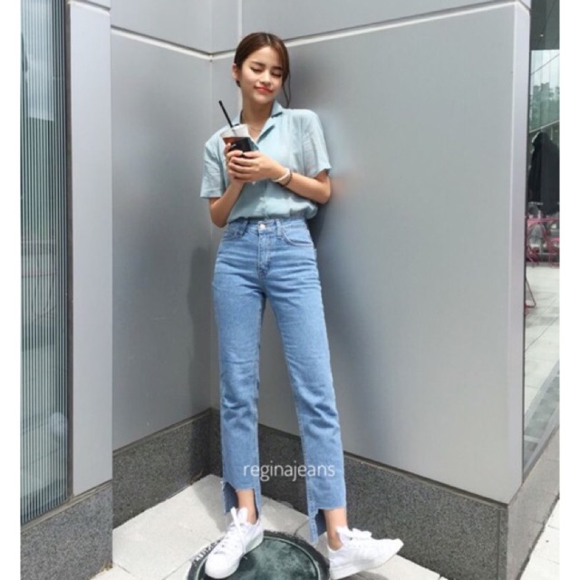 5 warna - asymet cut boyfriend jeans / ripped boyfriend jeans wanita murah baggy jeans besar