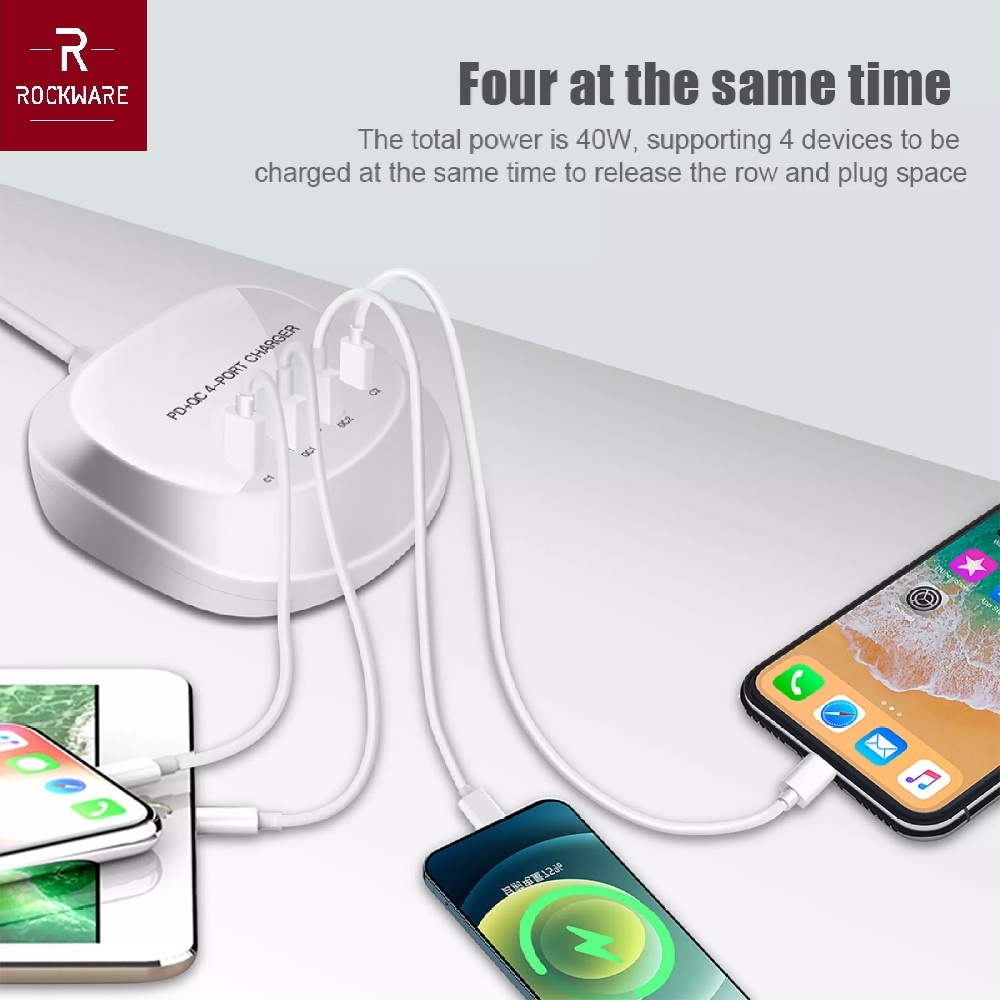 AKN88 - ROCKWARE WLX-T3P PLUS - 4 USB Port Charger PD and QC 3.0