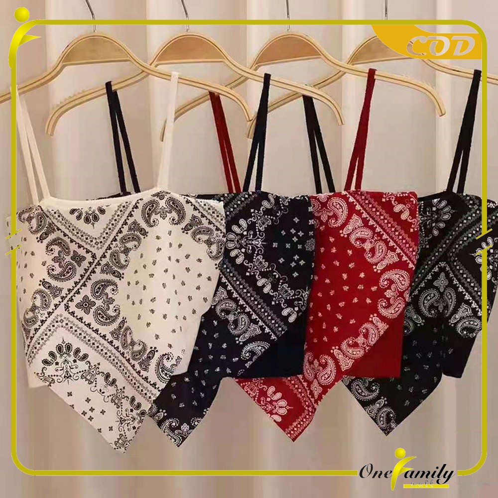 ONE-P124 Tank Top Segitiga Model Crop Top Motif Hailey Scarf / Tanktop Atasan Wanita Tanpa Lengan / 