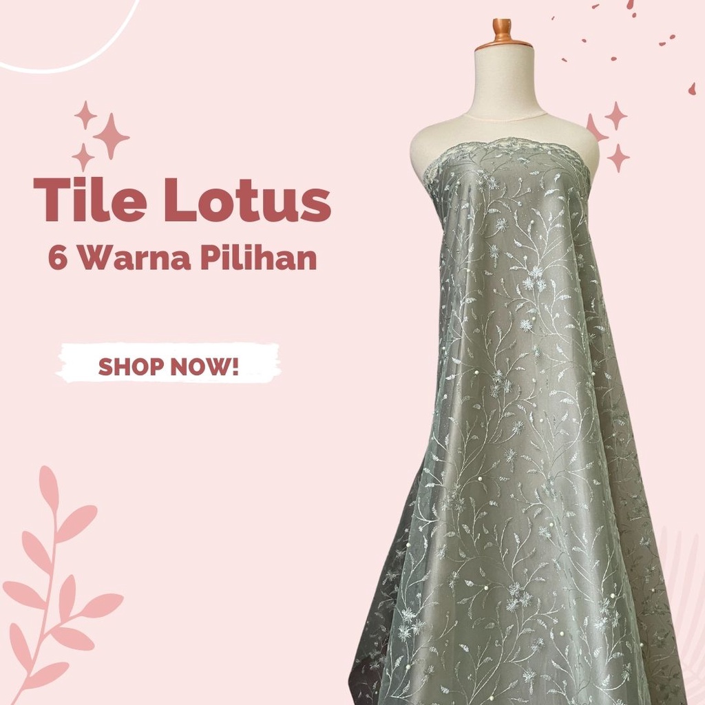 Bahan Kain Bahan Kebaya Brokat Tile Mutiara Lotus New Series Warna Sage Green