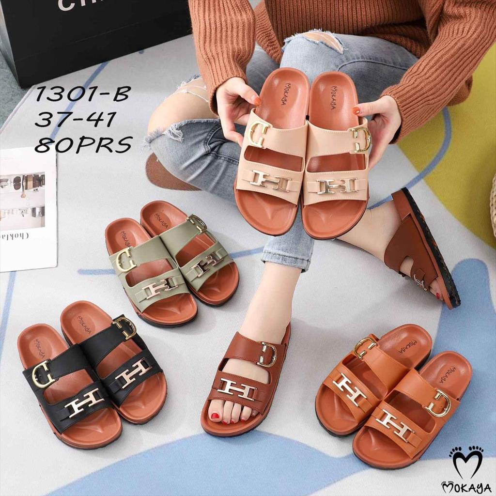 Sandal Slop Jelly Wanita Ban 2 Gesper H Gold Mewah Cantik Elegant Import Mokaya / Size 37-41 (1301-B)