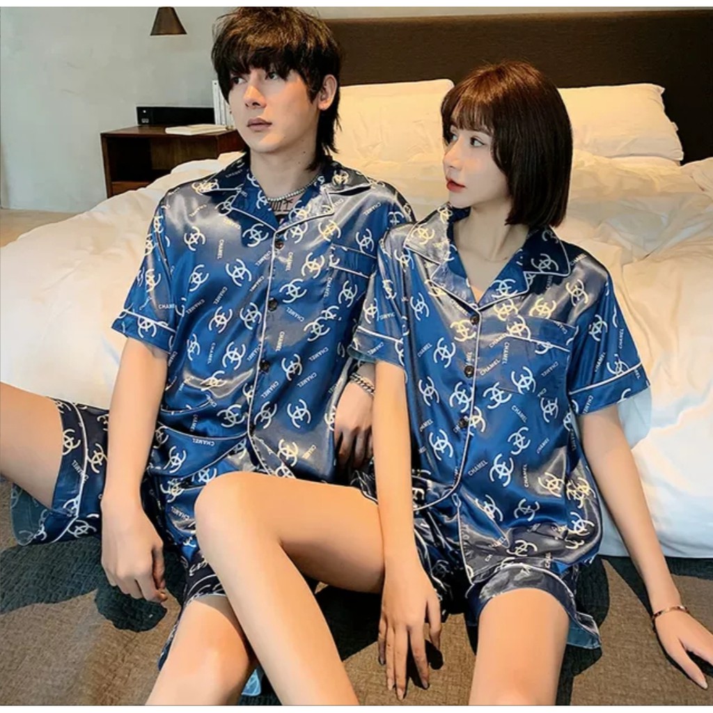 baju tidur piyama satin couple lengan pendek celana pendek