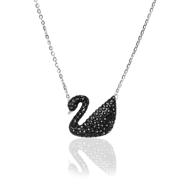 [Ready Stock]Fashion S925 Silver-Plated Rose Gold Black Swan Necklace