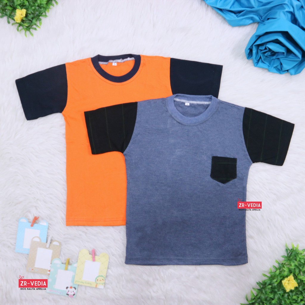 Kaos John Ethes uk 3-4 Tahun / Atasan Reglan Lengan Pendek Saku Baju Polos Anak Laki-Laki Balita