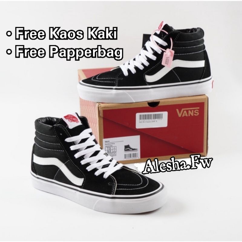 Sepatu Vans SK8 Hight Black-White /Vans SK8 Classic Terlaris Premium BNIB